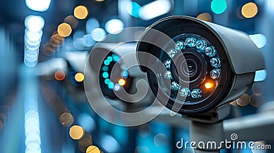 Secure Data with Modern Surveillance. Concept Security Cameras, Data Encryption, Alarm Systems, Stock Photo