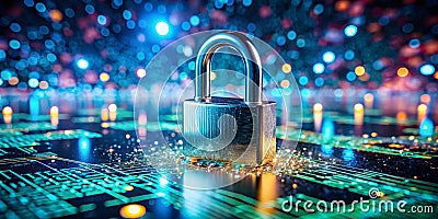 Secure Data Transfer A TiltShift Perspective on Cybersecurity with Binary Code and Digital Padlock Highlighting Stock Photo
