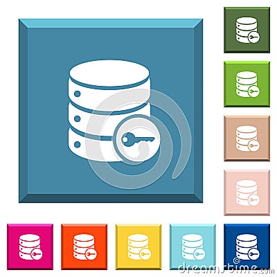Secure database white icons on edged square buttons Stock Photo