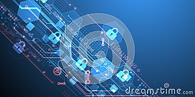 Secure digital background. Virtual confidential, programming protection. Hand drawn vector Vector Illustration