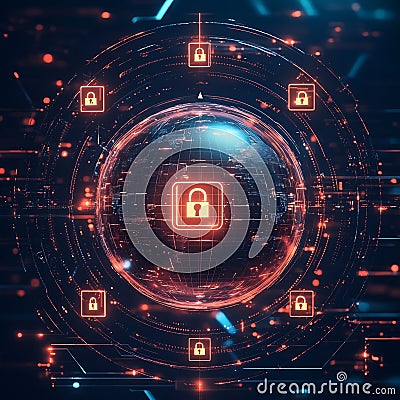 Secure Digital Globe Futuristic Encryption and Data Protection Visualization Stock Photo