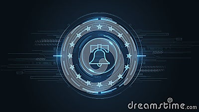Secure Digital Notifications Cyber Bell System with Starburst Futuristic Blue Tech Design Abstract Background Stock Photo
