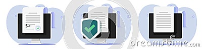 Secure document cyber online signature contract icon vector flat graphic, information text digital file, author editor internet Vector Illustration