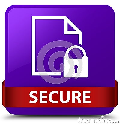 Secure (document page padlock icon) purple square button red rib Cartoon Illustration