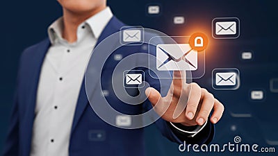 Secure Email Access Businessman Interacting with Digital Email Interface Privacy and Data AI generated. Stock Photo