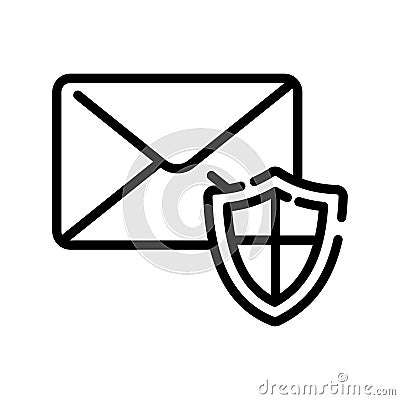 Secure email icon. Safe mobile mail, email sign with shield. Cyber security vector icon Vector Illustration