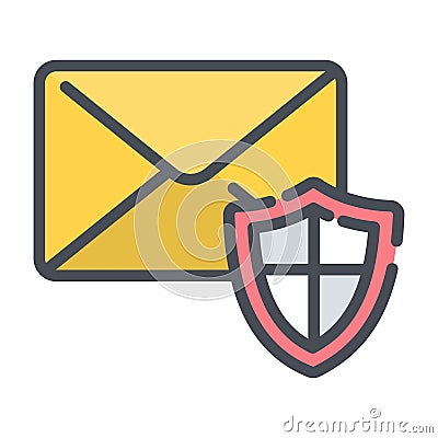 Secure email icon. Safe mobile mail, email sign with shield. Cyber security vector icon Vector Illustration