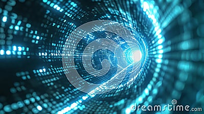 Secure Encrypted Connection Tunnel Visualized in Light and Code Stock Photo