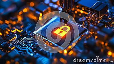 Secure Encryption Concept in Cybersecurity with Technology Elements Stock Photo