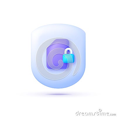 Secure File 3D Vector Illustration for mobile app design. Shield icon. Vector illustration isolated Vector Illustration