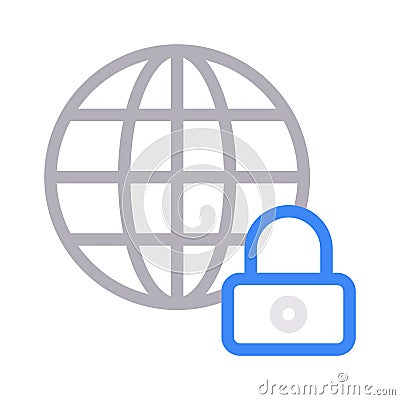 Secure globe thin color line vector icon Vector Illustration
