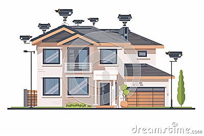 Secure home networking through dashboard management integrates digital monitoring with surveillance and advanced video technology Cartoon Illustration