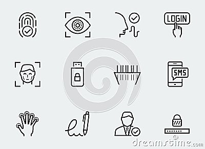 Secure identity verification systems icons in thin line style Vector Illustration