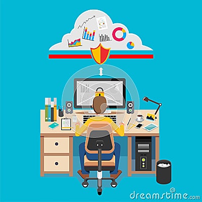 Secure internet access. Data protection or internet security concept Vector Illustration