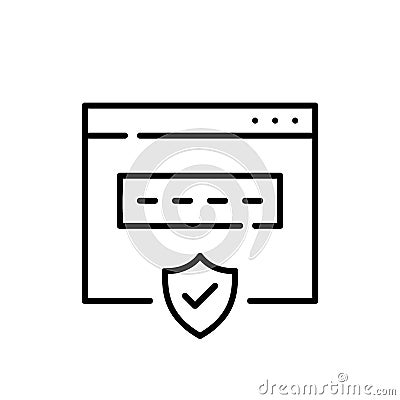 Secure internet account login. Web browser, shield and checkmark. Pixel perfect, editable stroke Vector Illustration