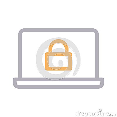 Secure laptop thin color line vector icon Vector Illustration