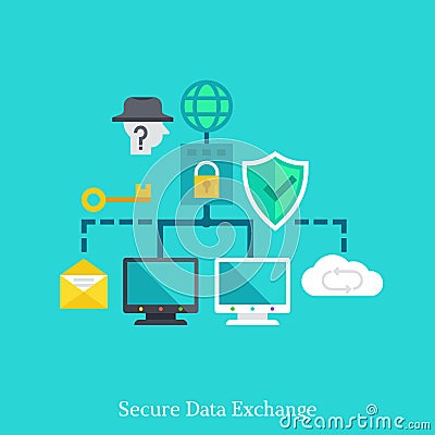 Secure local web and data exchang flat illustration concept. Vector Illustration