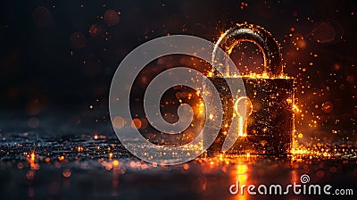 Secure Lock with Glowing Sparks Symbolizing Risk Mitigation and Data Protection in a Digital Environment Stock Photo