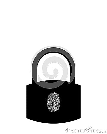 Secure lock lock with fingerprint reader, new technologies for safer life, property security and protection. Black lock with Cartoon Illustration