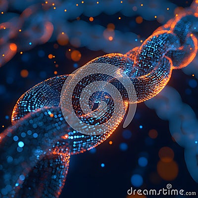 Secure network in the form of a glowing chain. A digital lock with blockchain nodes connected in a secure network Stock Photo