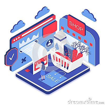 Secure online shopping isometric vector illustration Vector Illustration