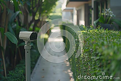 Secure operations in Security camera setups revise guarded settings, utilizing 4K technology for reliable video monitoring. Cartoon Illustration