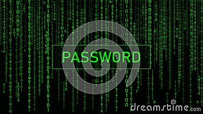 Secure password. Cyber attack. Hacking. Digital background green matrix. Binary computer code. Vector Illustration Stock Photo