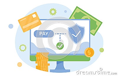Secure payment at computer vector concept Vector Illustration