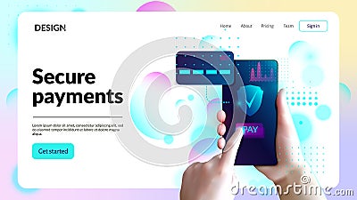 Secure payments web site template. Landing page header. Internet banking concept. Vector Illustration