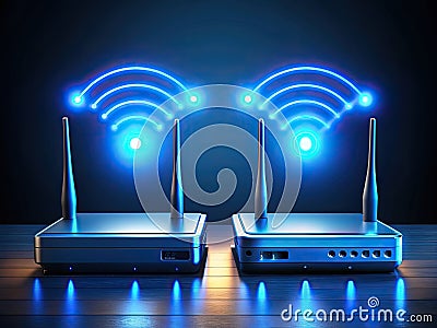 Secure PeertoPeer Network Connection Decentralized Architecture for Efficient Data Exchange Between Wireless Routers Stock Photo