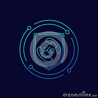 Secure phone call icon with shield, linear design Vector Illustration