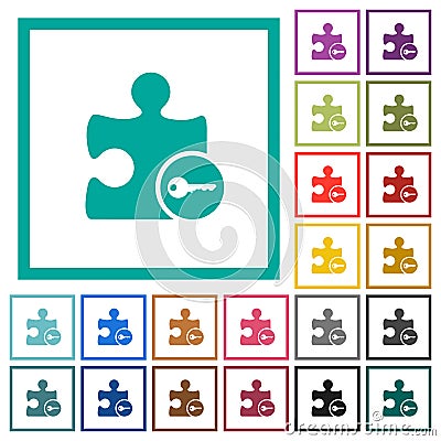 Secure plugin flat color icons with quadrant frames Stock Photo