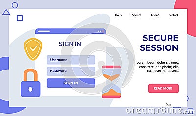Secure session user name password sign in access computer campaign for web website home homepage landing page template Vector Illustration
