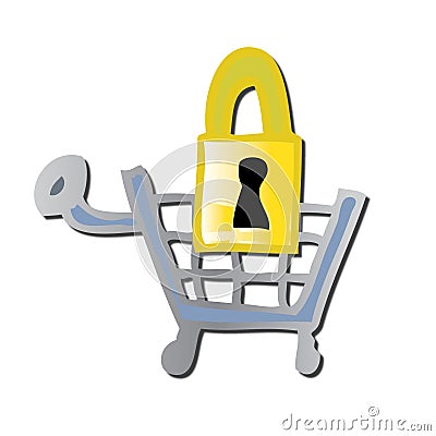 Secure Shopping Cart Vector Illustration