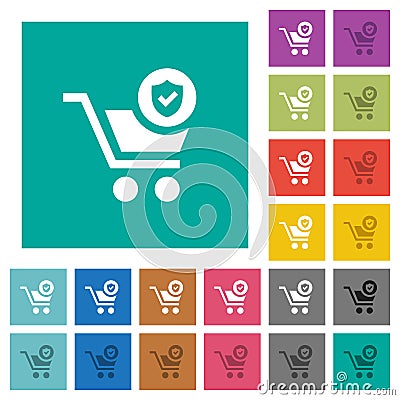 Secure shopping square flat multi colored icons Stock Photo