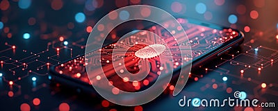 Secure smartphone displaying fingerprint authentication for financial accounts. Advanced tech for secure login, online Stock Photo