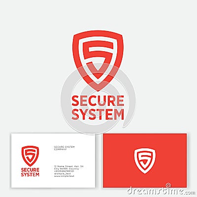 Secure System logo. Orange letter in the shield. S monogram. Vector Illustration