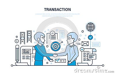 Secure transactions and payments, partnership, business strategy, planning, working methods. Vector Illustration