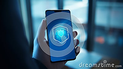 Secure Transactions Show a shield or lock symbol on a mobile screen to represent the security features of mobile payment apps Stock Photo