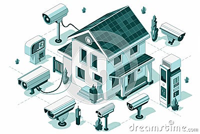 Secure urban environments with camera automation that utilizes Ethernet backbone technology for network management, ensuring safet Cartoon Illustration