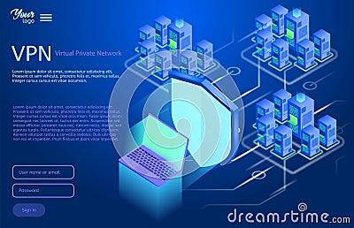Secure virtual private network concept. Isometric vector illustration of vpn service. Vector Illustration