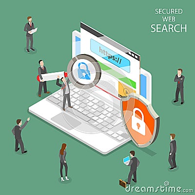 Secure web search flat isometric vector. Vector Illustration