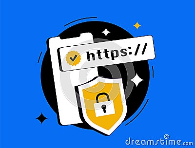 Secure website concept, HTTPS padlock, SSL certificate, internet security, https encrypted connection, online data Vector Illustration