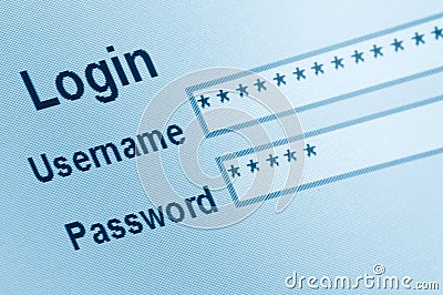 Secure Website Login User Interface Screen Macro Closeup, WWW Security Concept, Username, Password Fields, Large Detailed Internet Stock Photo