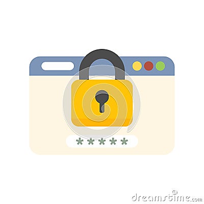 Secure website login page with padlock protecting user data Vector Illustration