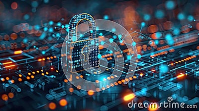 Secure Your Digital World with Cyber Security Technology - Abstract Blue Background with Binary Code and Digital Padlock Stock Photo