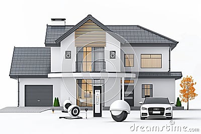 Secure your property with a networked camcorder, utilizing alarm systems and internet access for protected surveillance and observ Cartoon Illustration