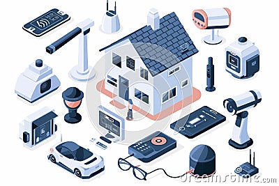 Secure your property with a smart home system, integrating real-time alert capabilities with mounted DVR technology for comprehens Cartoon Illustration