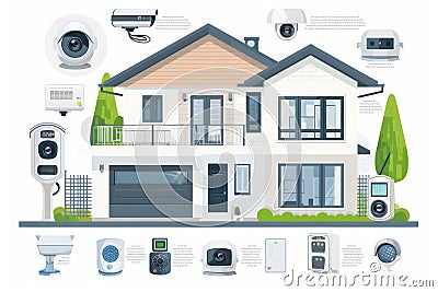 Secure your urban environment with integrated security ecosystems, implementing Security cameras and advanced security measures fo Cartoon Illustration