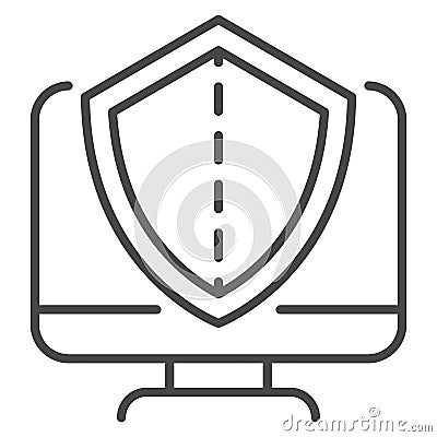 Secured computer icon, outline style Vector Illustration